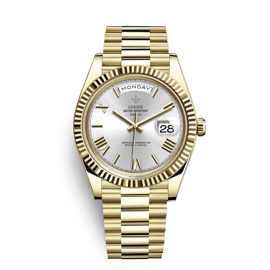 Self-winding Men's Premium Automatic Day-Date Watch. A classic timepiece with no battery required.