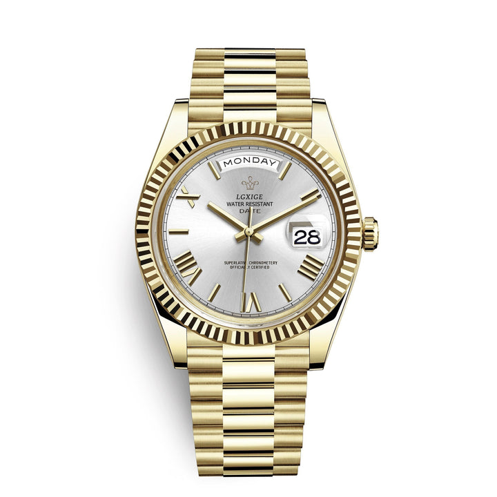 Self-winding Men's Premium Automatic Day-Date Watch. A classic timepiece with no battery required.