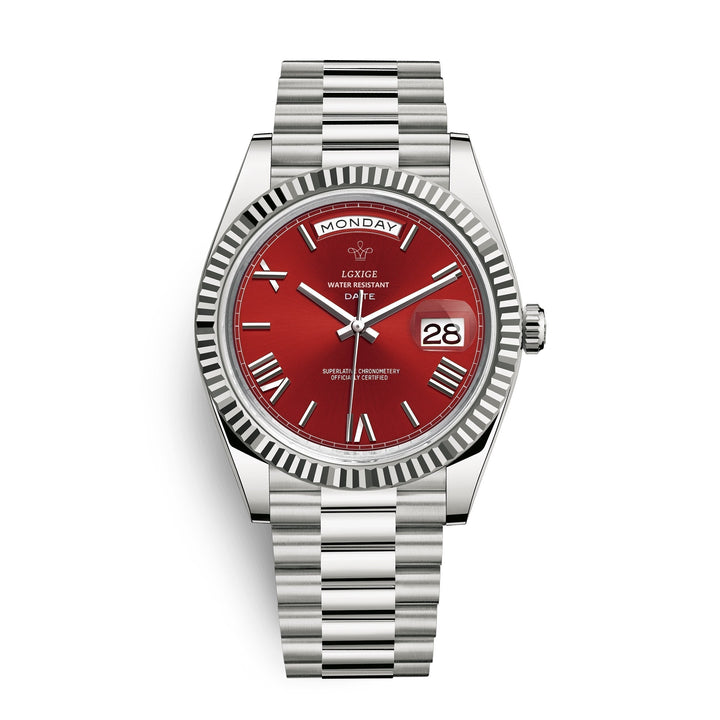 Premium watch strap detail on Men's Automatic Day-Date Watch, high-quality material. Elegant timepiece.