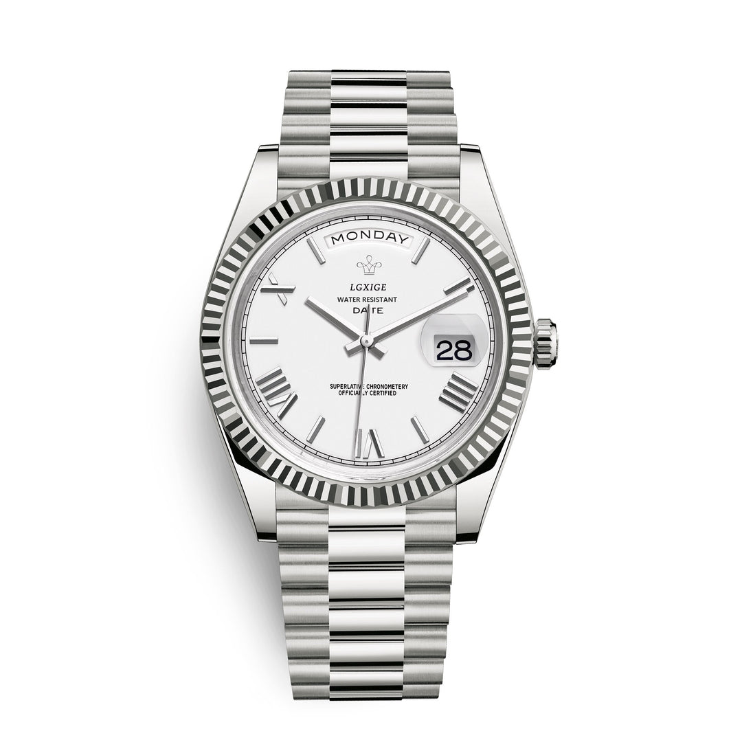 Elegant Men's Automatic Day-Date Watch, a classic self-winding wrist timepiece for sophisticated men.