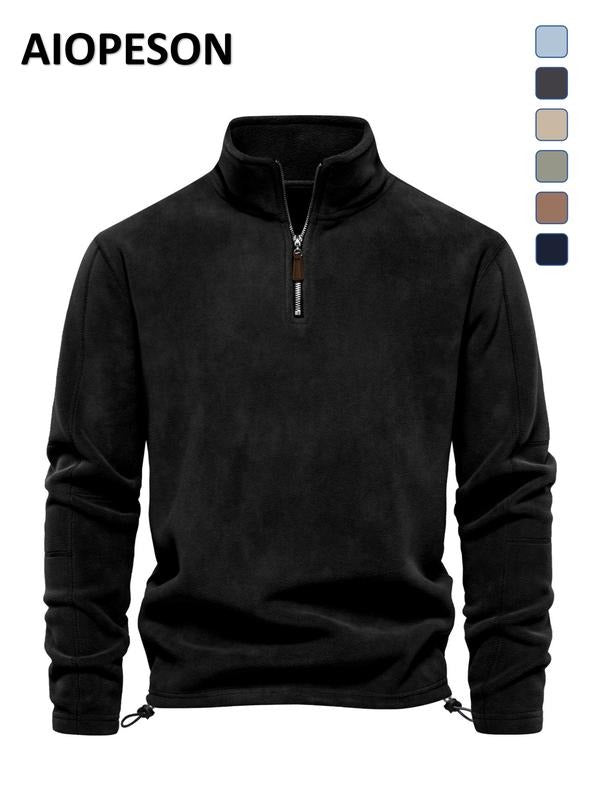 Men's Premium Quarter Zip Fleece Pullover, perfect for cozy fall outfits & winter comfort. Smart casual layering.