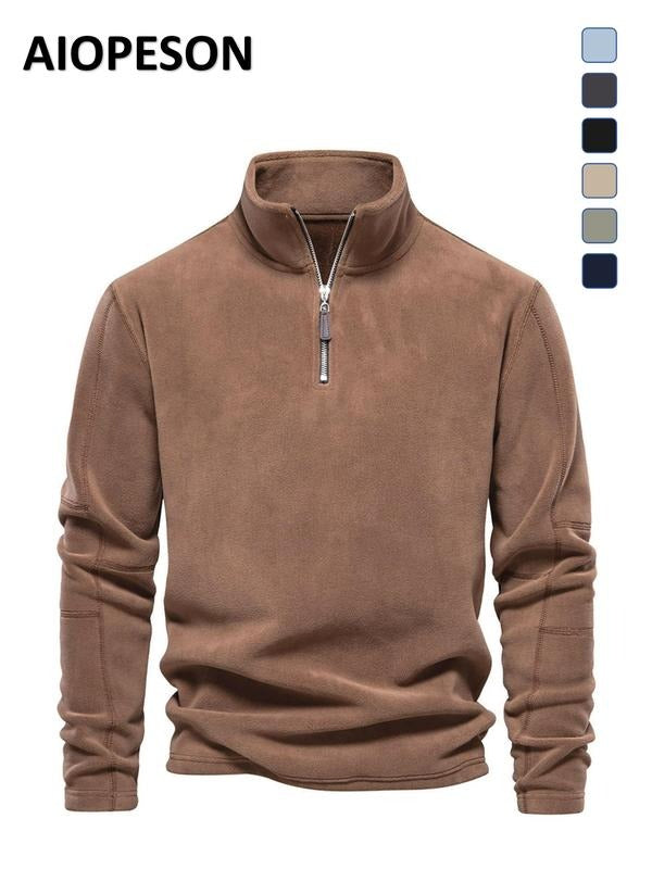 Versatile men's premium quarter zip fleece pullover for smart casual style, layering, fall outfits, and winter comfort.
