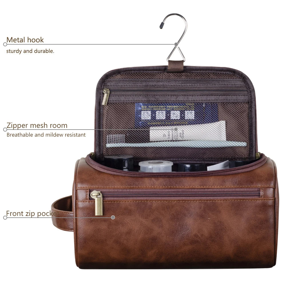 Black men's waterproof travel toiletry bag, an essential dopp kit for organized grooming & weekend trips.
