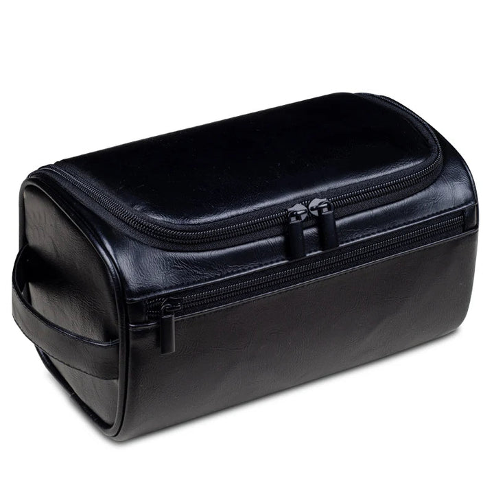 Compact men's weekend travel grooming kit. Waterproof toiletry bag, perfect for short trips & organization.