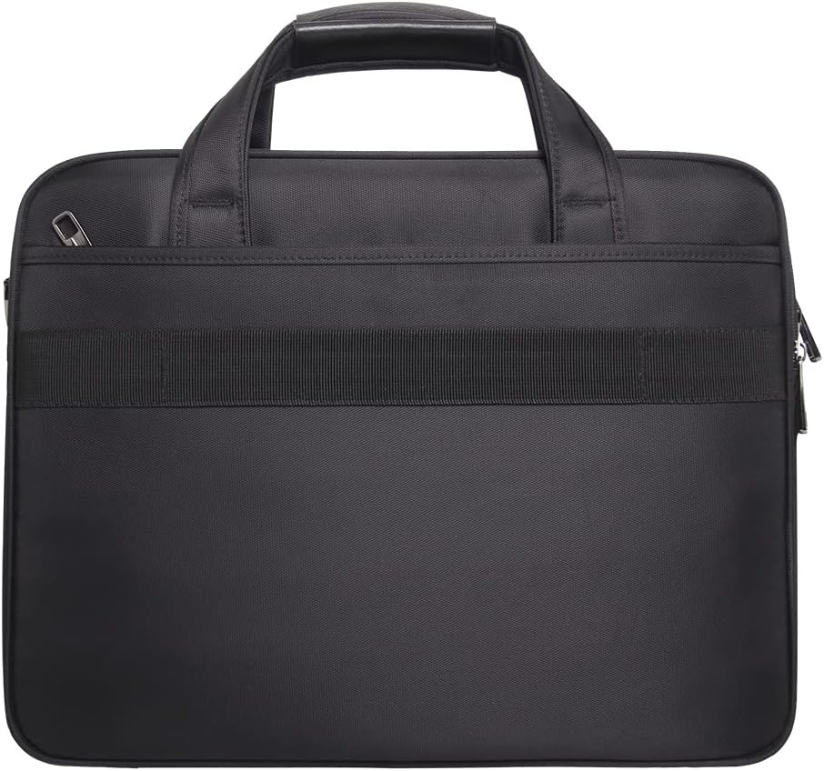 Professional men's business tote with organized compartments for laptop & tech accessories.