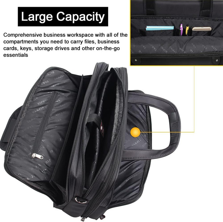 Durable canvas laptop briefcase for men, protecting tech accessories on professional business trips.