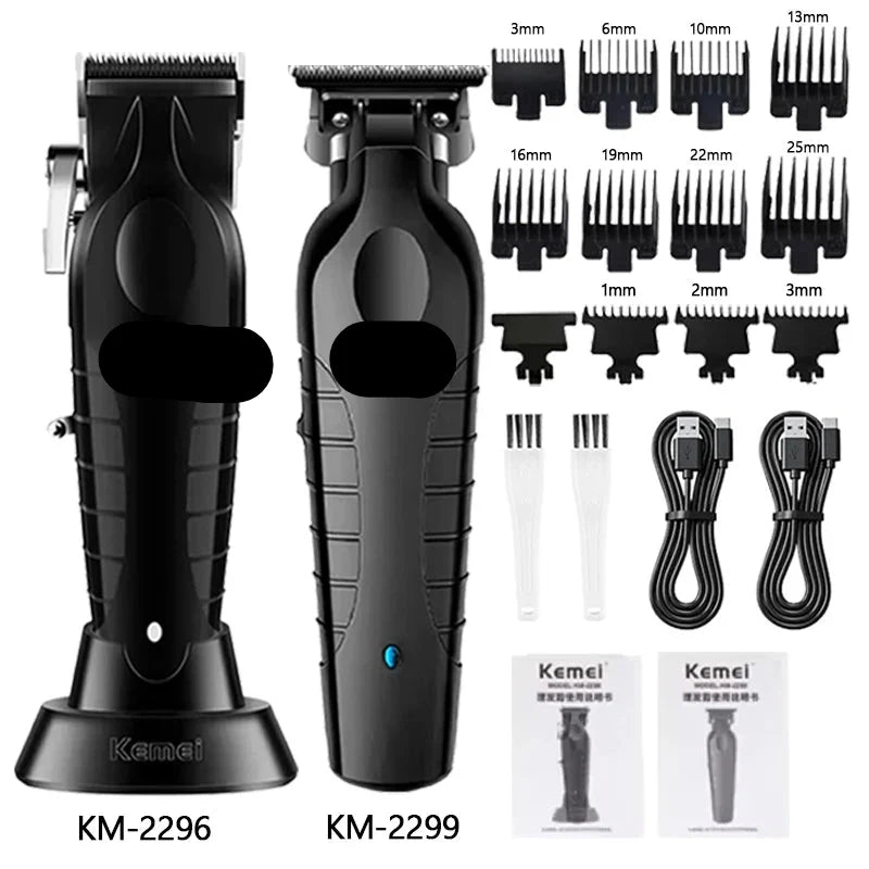Men's electric hair clipper with charging base, ready for convenient home haircutting