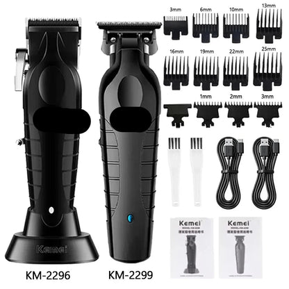 Men's electric hair clipper with charging base, ready for convenient home haircutting