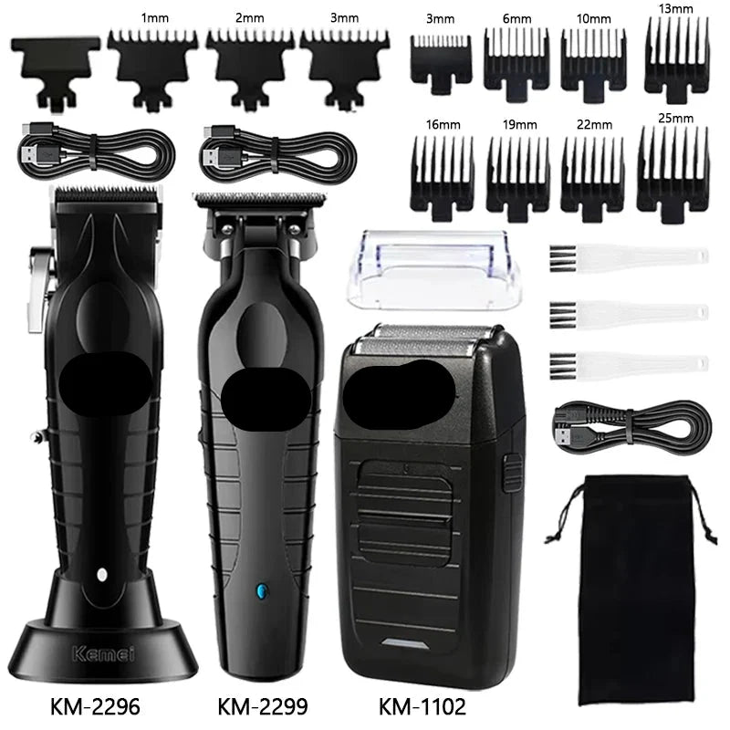 Portable men's grooming kit featuring an electric hair clipper and shaver for travel
