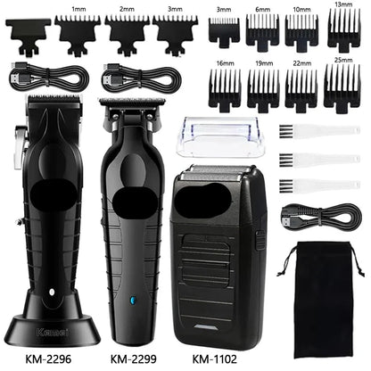 Portable men's grooming kit featuring an electric hair clipper and shaver for travel