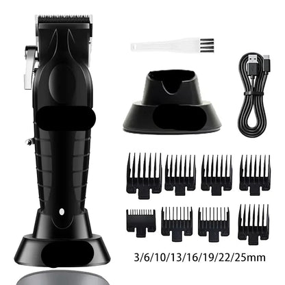 Detail of precision trimming blade on men's rechargeable electric hair clipper