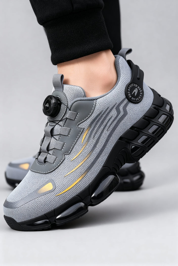 Men's protective work shoes, lightweight & durable, featuring steel toe & puncture resistance for safety.