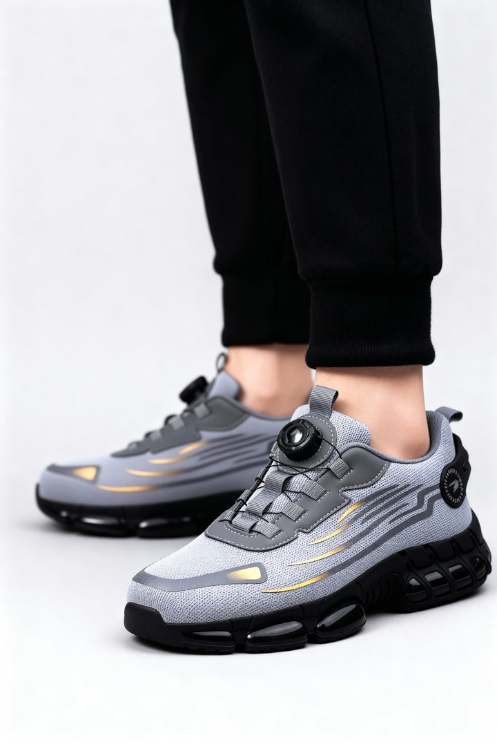 Men's protective athletic work shoes, steel toe, designed for comfort and safety in tough jobs.