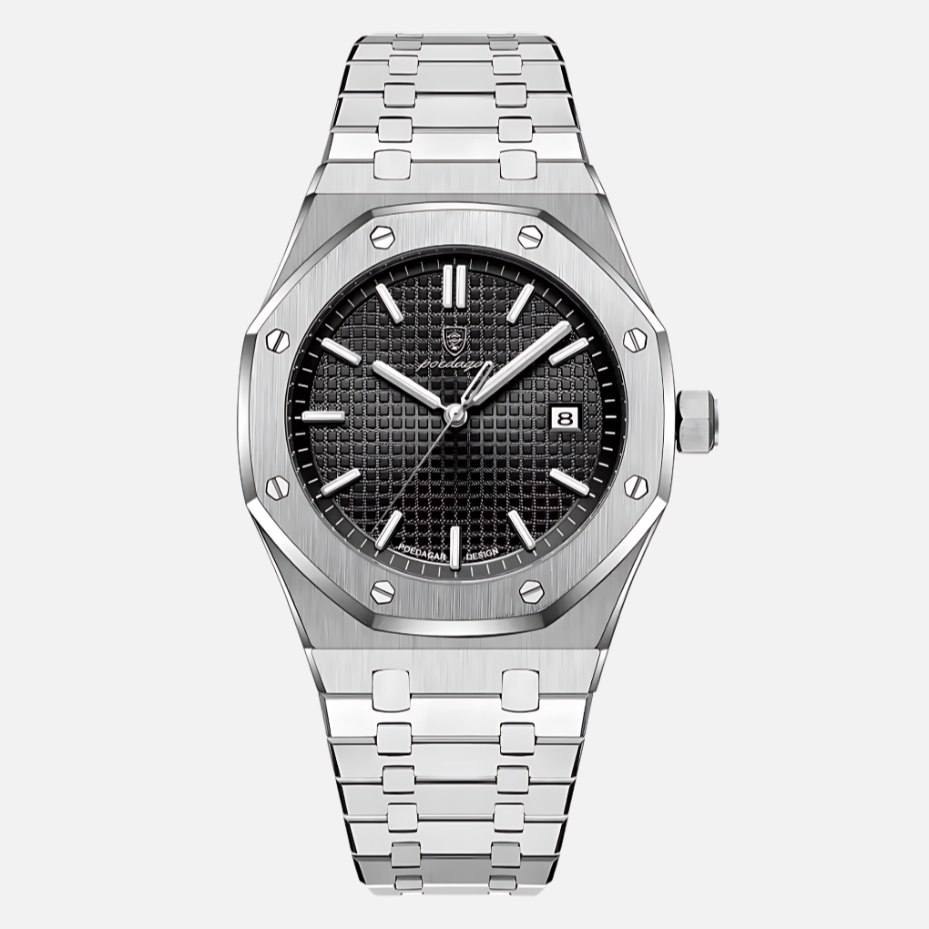 Close-up: Men's quartz watch dial, intricate Roman numerals & precise timekeeping for a sophisticated look.