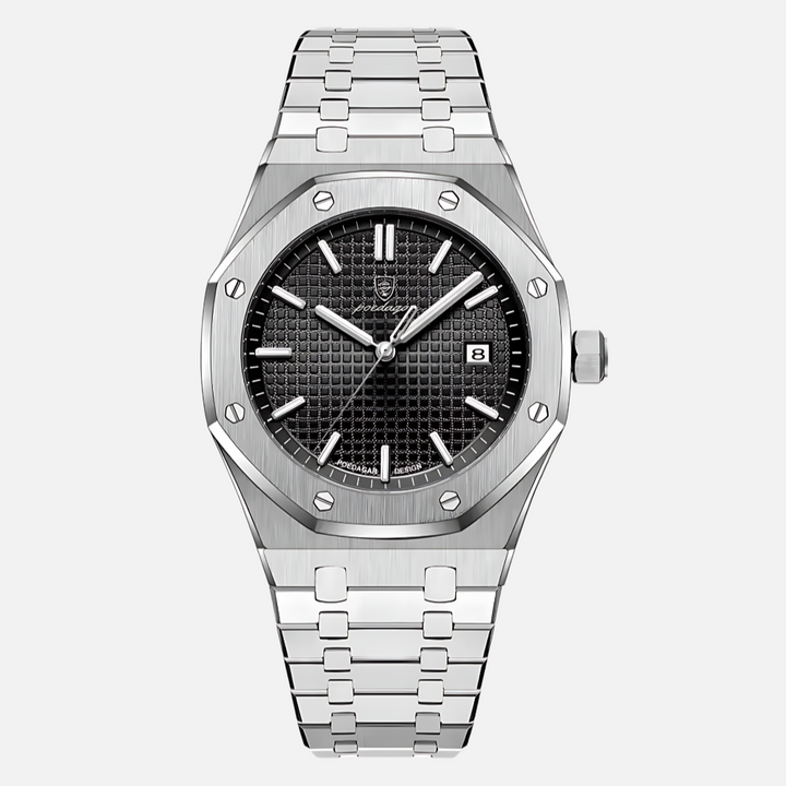 Close-up: Men's quartz watch dial, intricate Roman numerals & precise timekeeping for a sophisticated look.