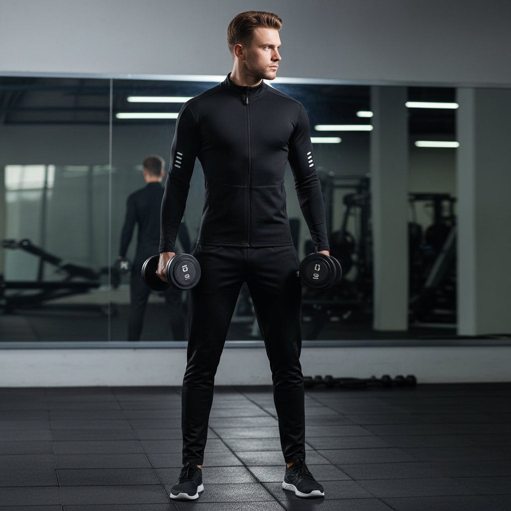 Men's quick-dry athletic training shirt and shorts set. Moisture-wicking performance gear for workouts.