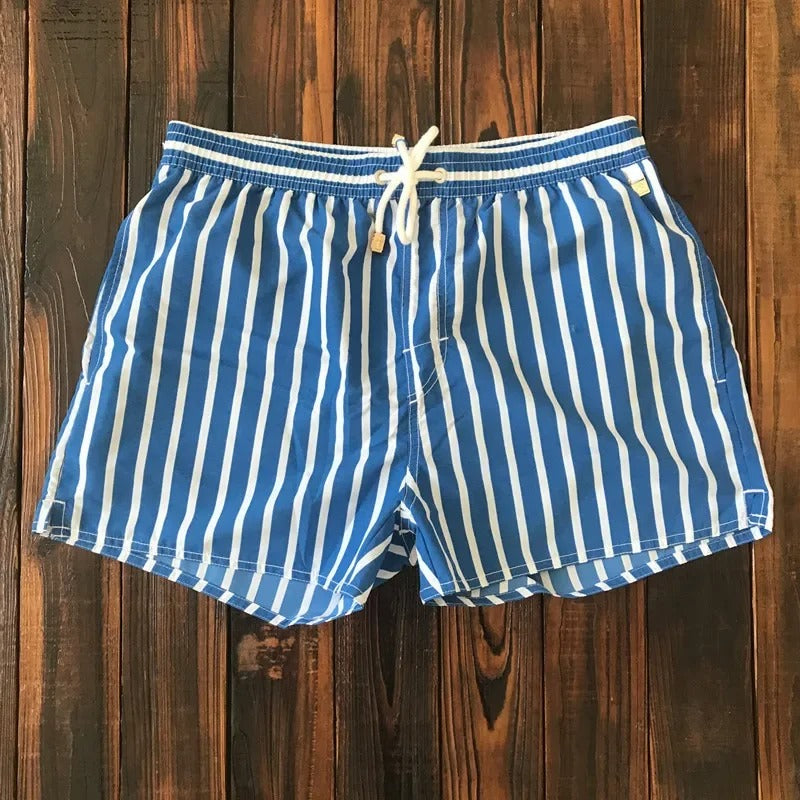 Stylish striped quick-dry men's beachwear shorts