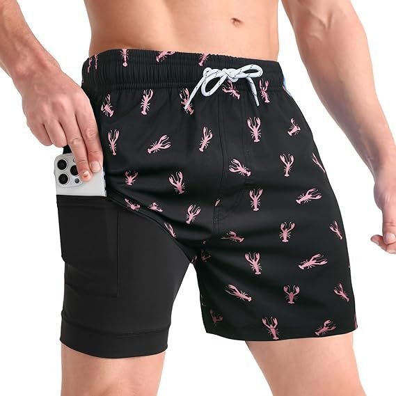 Active men's quick-dry swim shorts for water sports, beach, pool. Compression liner.