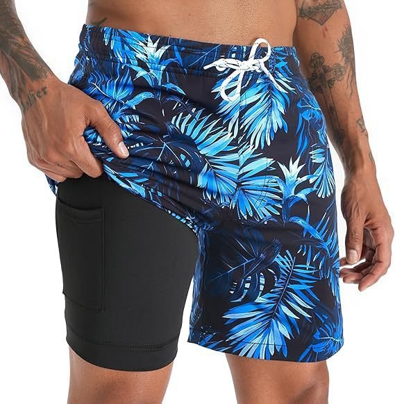 Men's quick-dry beach shorts with compression for comfort & performance during water sports.