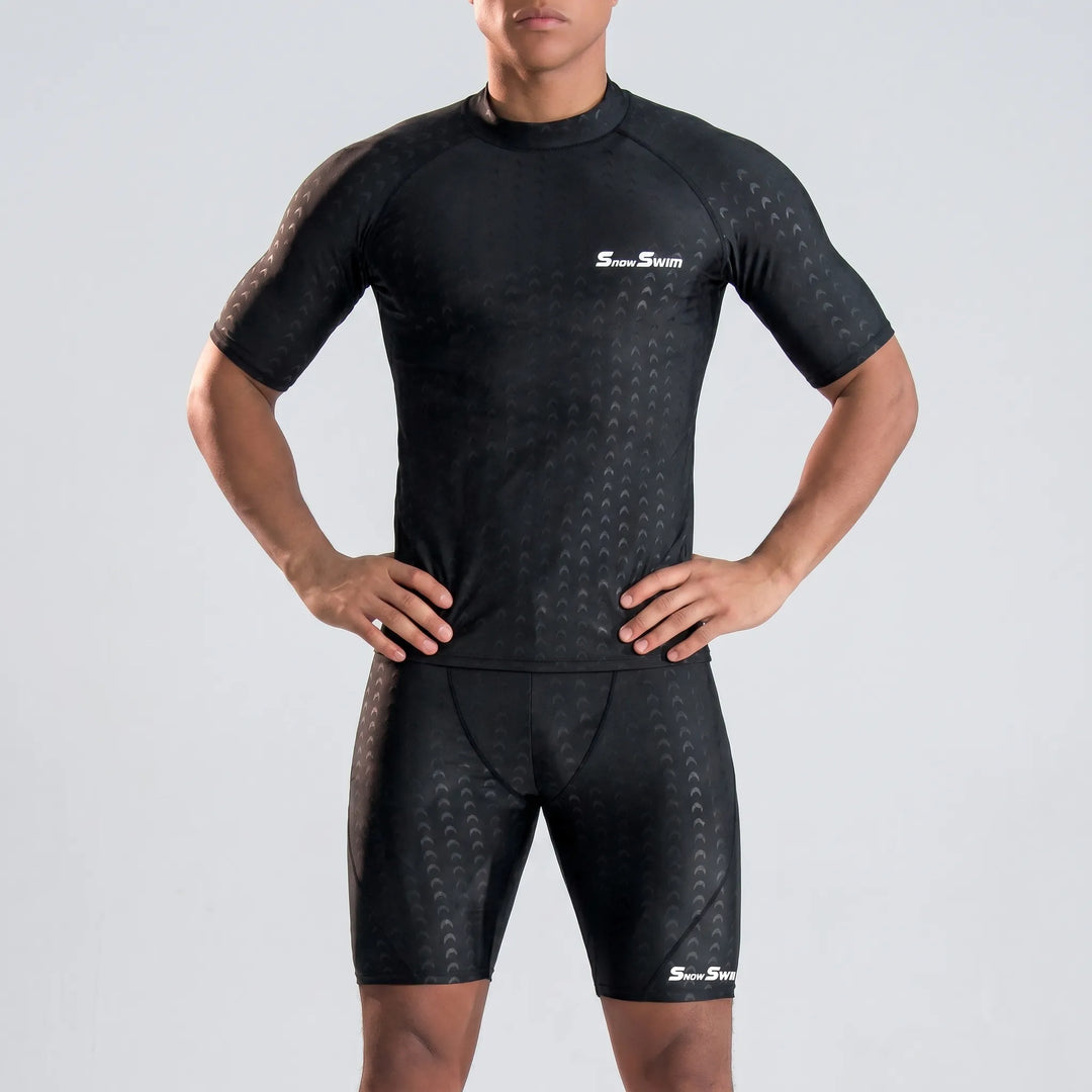 Performance men's rash guard, quick-dry surf shirt for beach, pool, and sun protection.