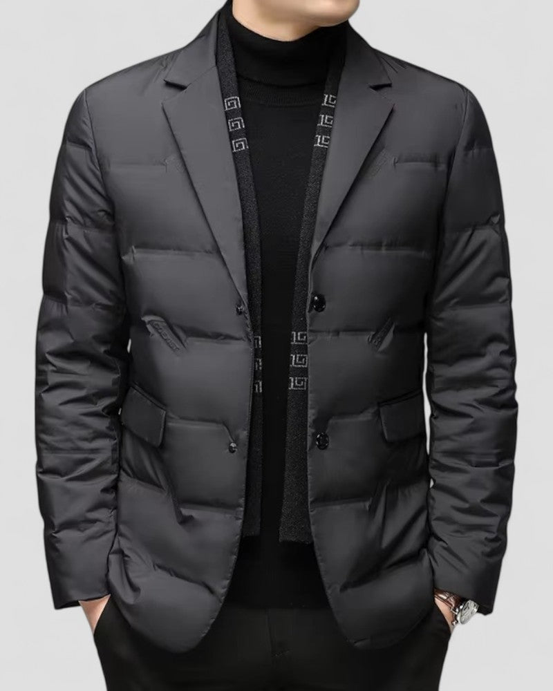 Men's quilted padded blazer for smart winter style, perfect for modern layering & warmth.