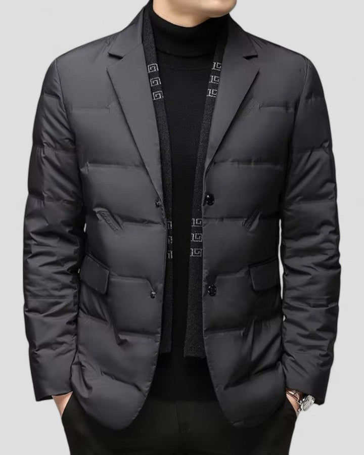 Men's quilted padded blazer for smart winter style, perfect for modern layering & warmth.