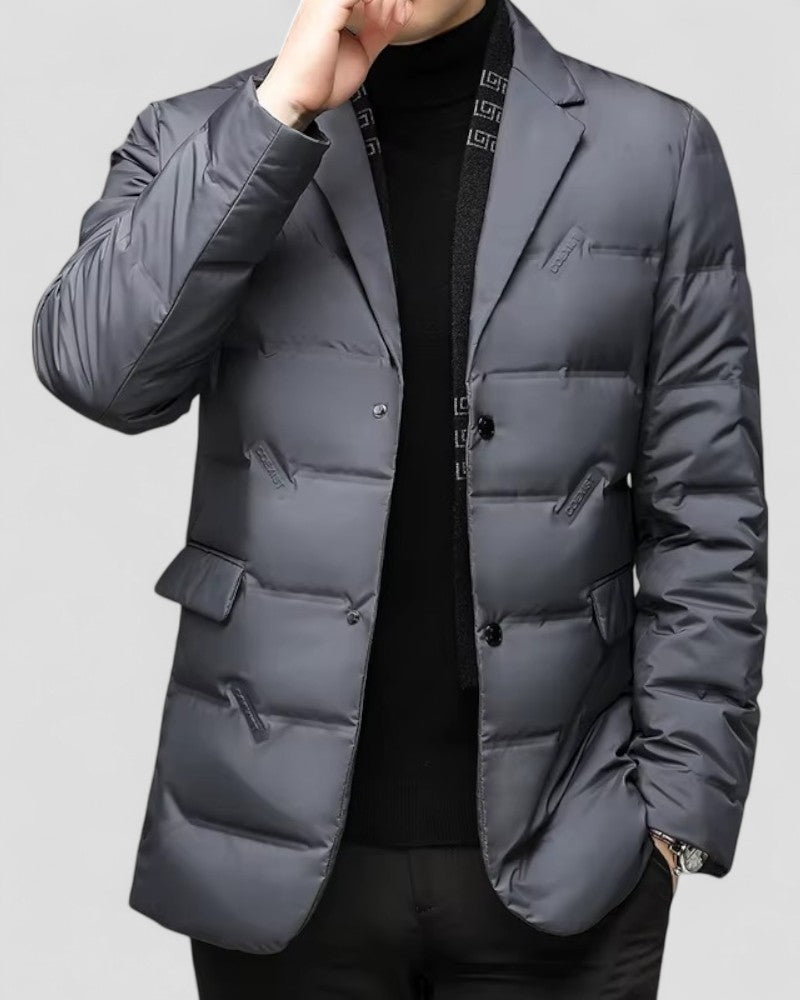 Stylish men's padded quilted jacket, ideal smart casual outerwear for cold weather.