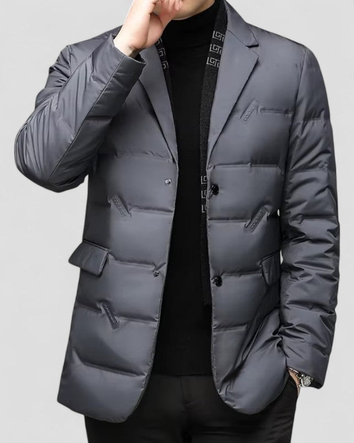 Stylish men's padded quilted jacket, ideal smart casual outerwear for cold weather.