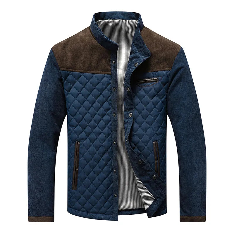 Men's quilted stand collar jacket, perfect for stylish everyday wear in fall & winter. Smart casual outerwear.