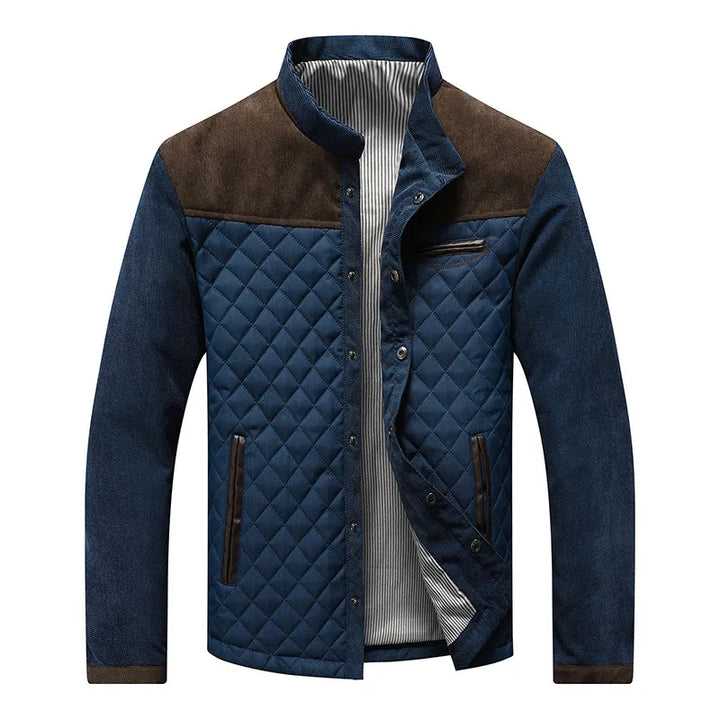 Men's quilted stand collar jacket, perfect for stylish everyday wear in fall & winter. Smart casual outerwear.