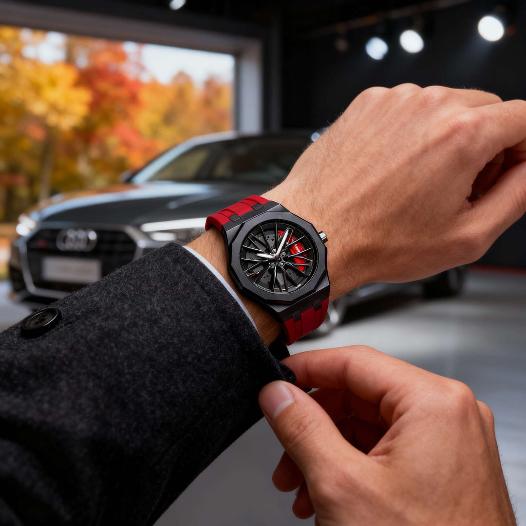 Stylish men's casual watch: Racing-inspired quartz movement with a soft, durable silicone band.