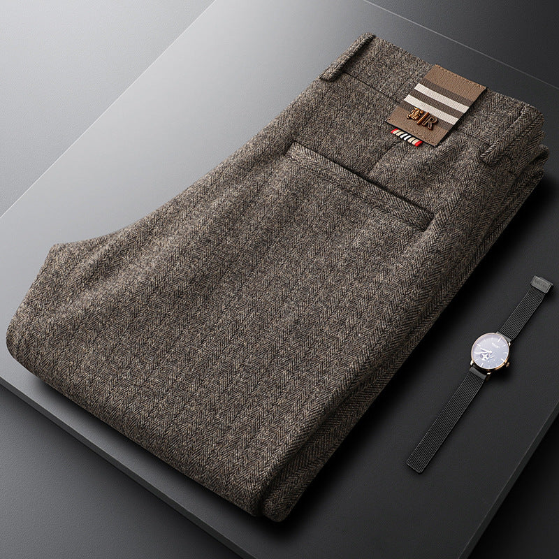 Grey men's Regent tailored trousers. Versatile modern fit pants for smart casual & everyday comfort.