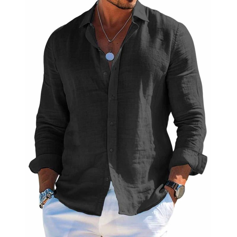 Breathable linen men's shirt, short sleeve, button-up, regular fit for smart casual style.
