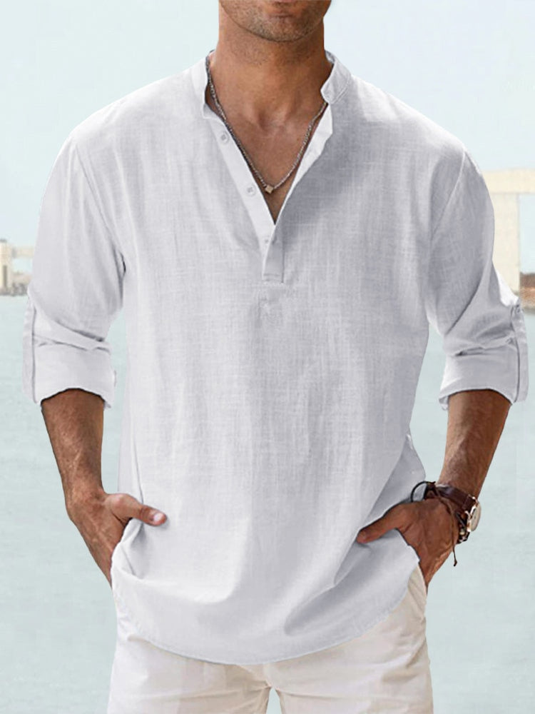 Blue men's relaxed fit breathable summer shirt. Casual short sleeve top for everyday warm weather style.