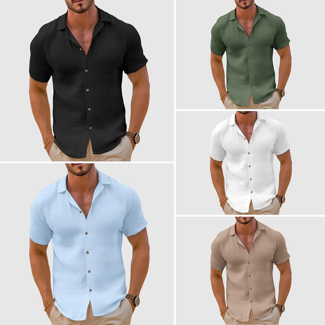 Men's casual short sleeve button-up shirt, relaxed fit, ideal for summer, travel & everyday style.