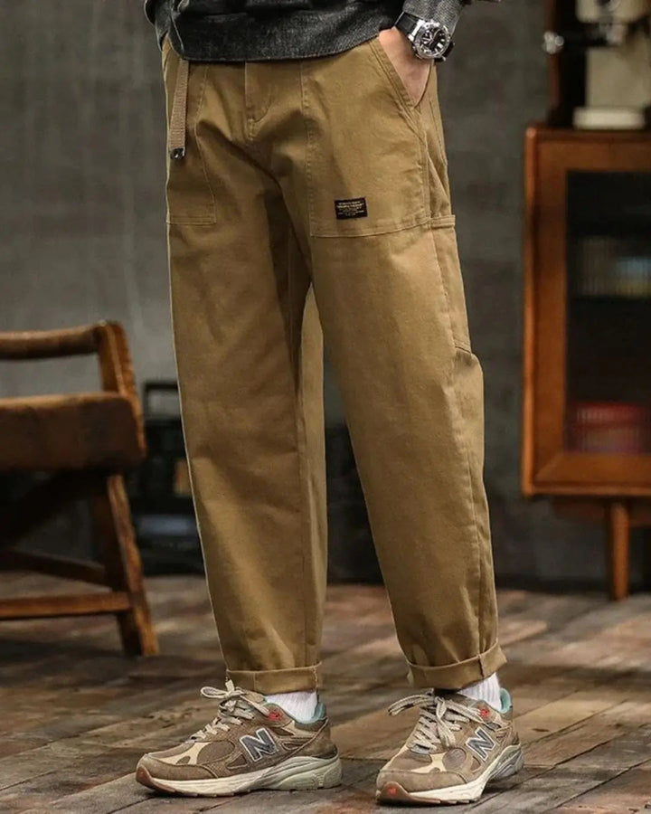 Classic men's relaxed fit cotton cargo pants, perfect for all-day comfort & practicality.