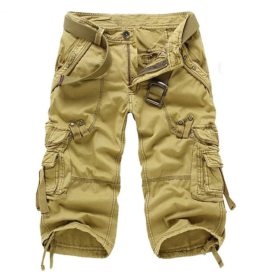 Versatile men's relaxed fit cargo shorts featuring multiple utility pockets, great for outdoor fashion & comfort.