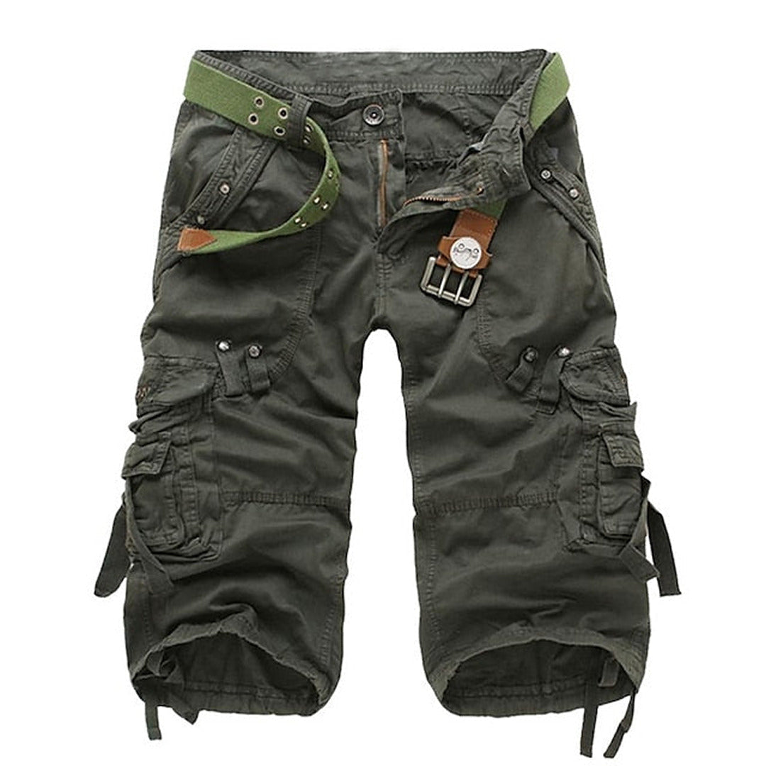 Durable men's utility cargo shorts, relaxed fit with many pockets, comfortable for outdoor wear & summer style.
