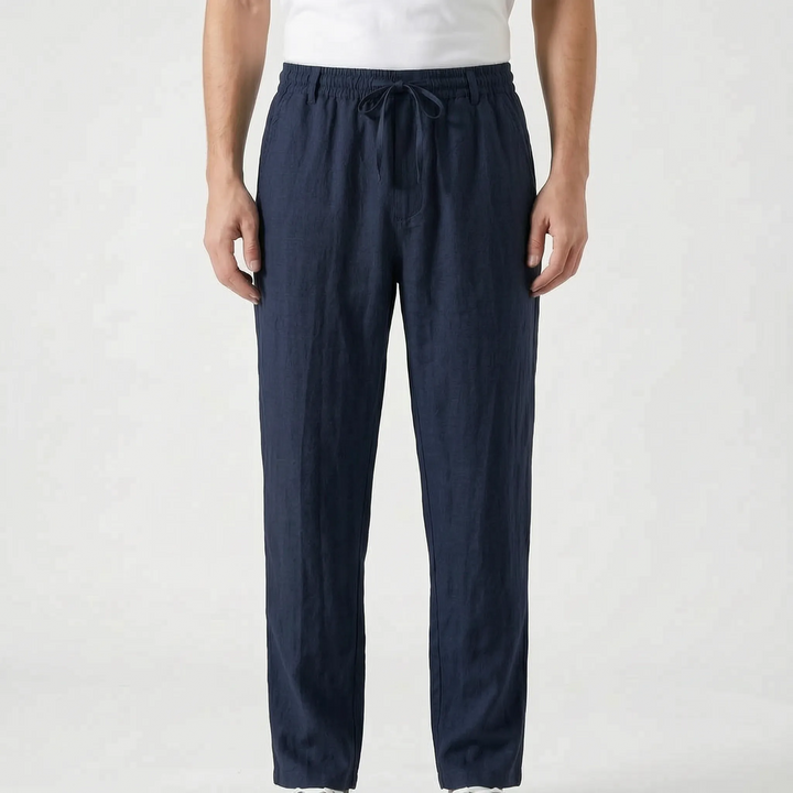 Men's relaxed fit casual summer pants with an elastic drawstring waist & straight leg for comfort.