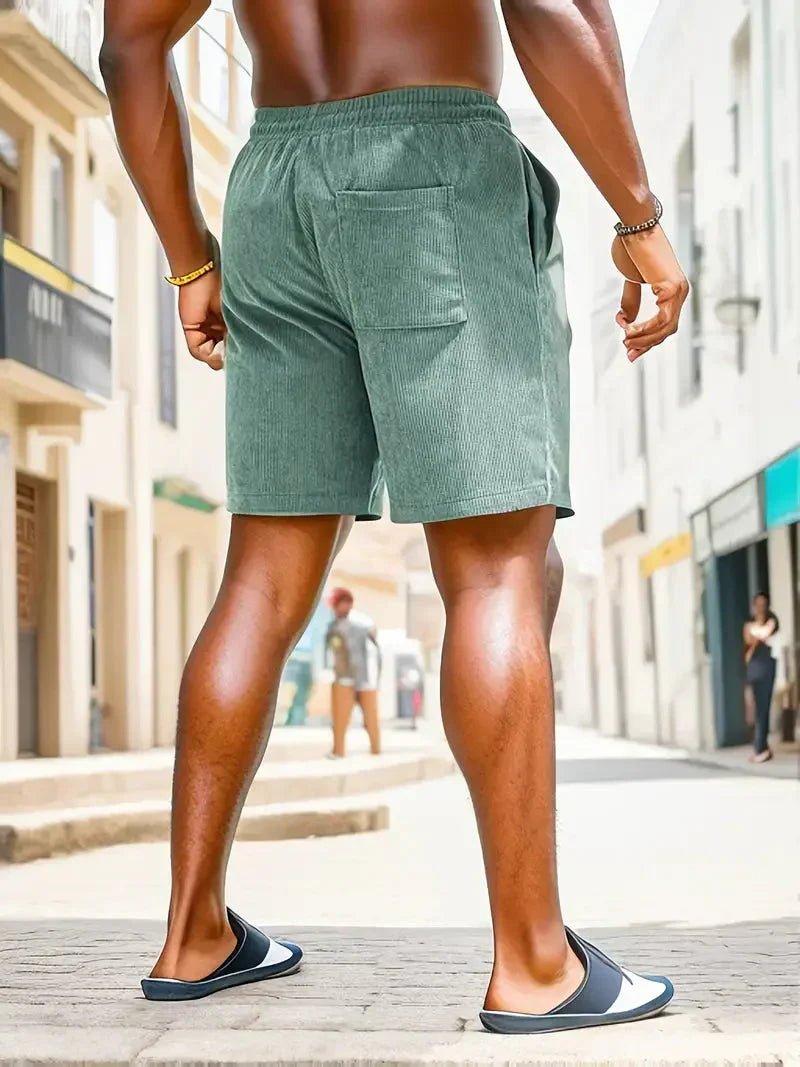 Men's drawstring casual shorts, relaxed fit for summer activities and comfort.