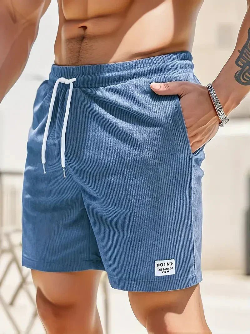 Comfortable men's relaxed fit drawstring shorts, ideal for casual summer days.