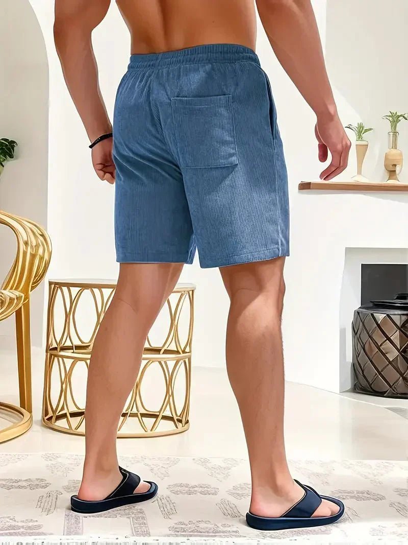 Men's casual shorts: relaxed fit, drawstring, side pockets, great for summer comfort.