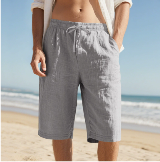 Men's casual drawstring chino shorts, knee-length, offering a relaxed fit for ultimate summer comfort.