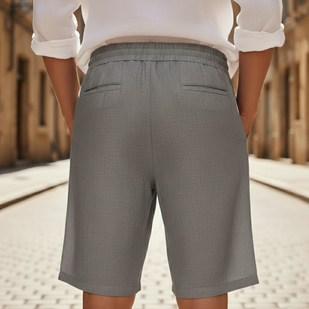 Close-up of men's casual drawstring shorts, showing the adjustable waist for a comfortable, secure fit.