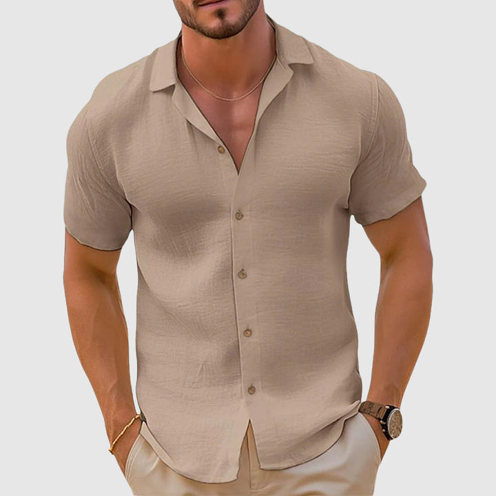 Men's relaxed fit linen button-down shirt, perfect for casual spring & summer style. Long sleeve, breathable comfort.