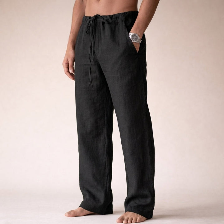Lightweight men's linen drawstring trousers. Relaxed fit for ultimate comfort in warm weather & casual fashion.