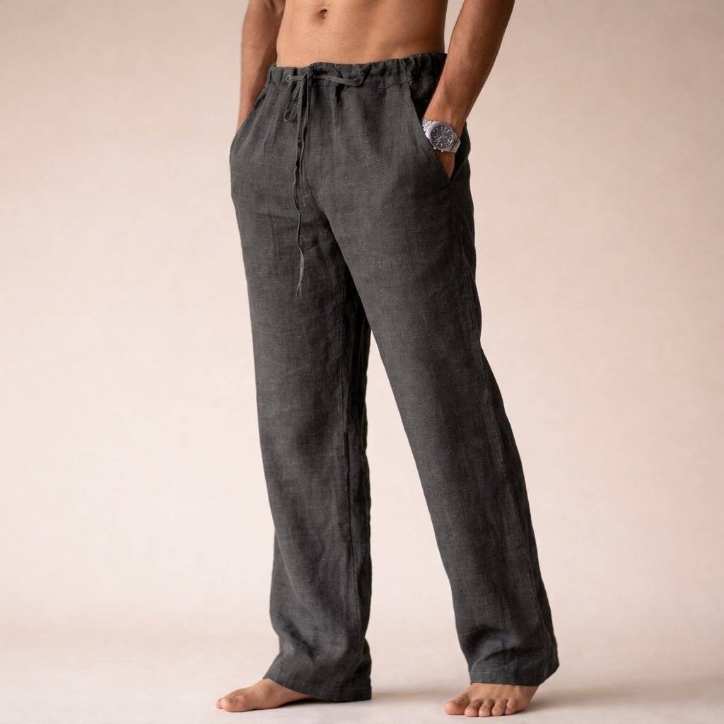 Men's versatile linen drawstring trousers, relaxed fit for ultimate comfort. Essential casual summer beach pants.