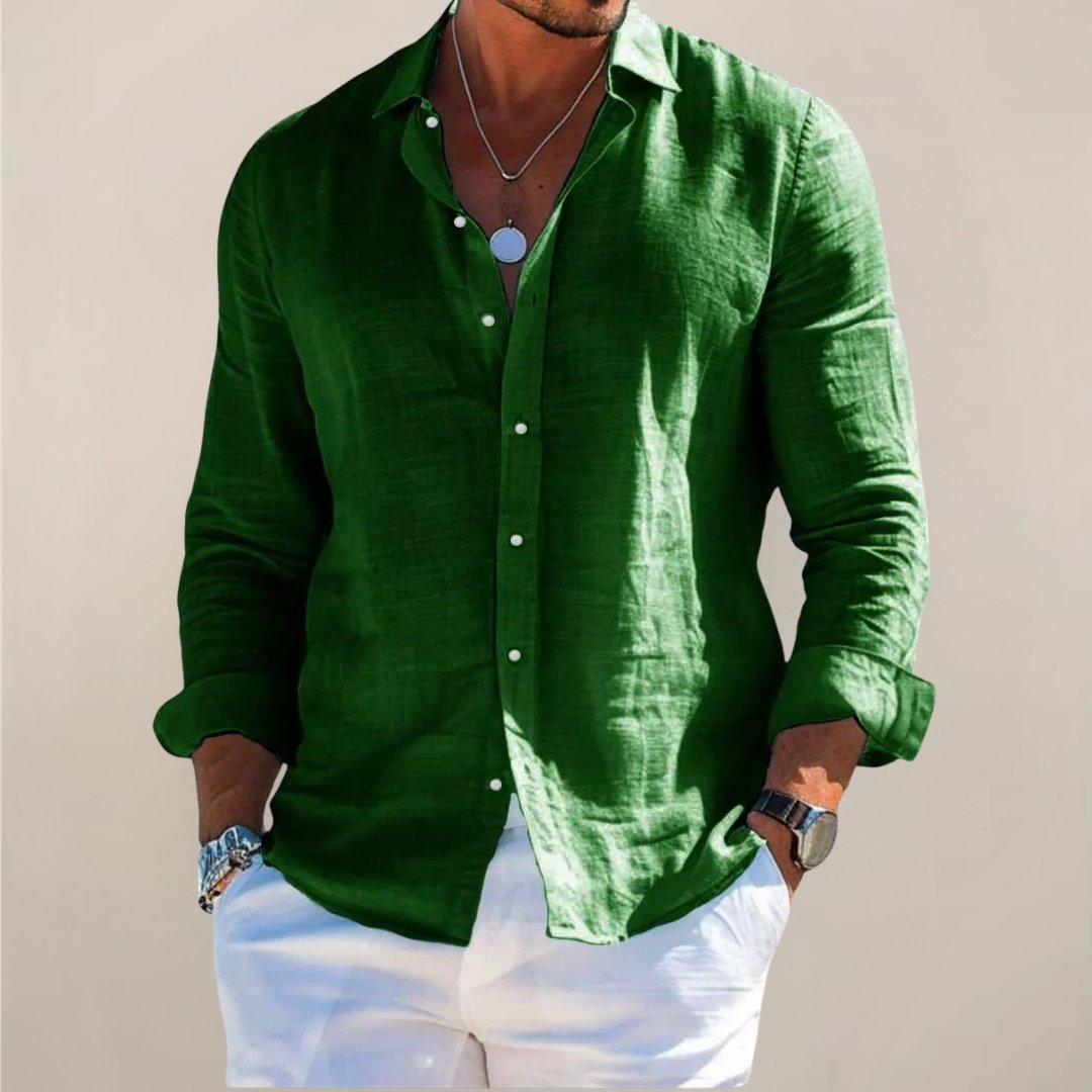 Classic men's button-down shirt, relaxed fit, long sleeve for modern casual and everyday wear.
