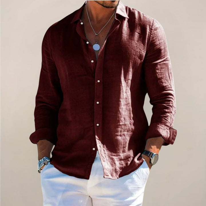 Comfortable men's long sleeve button-down shirt, relaxed fit for casual everyday style.