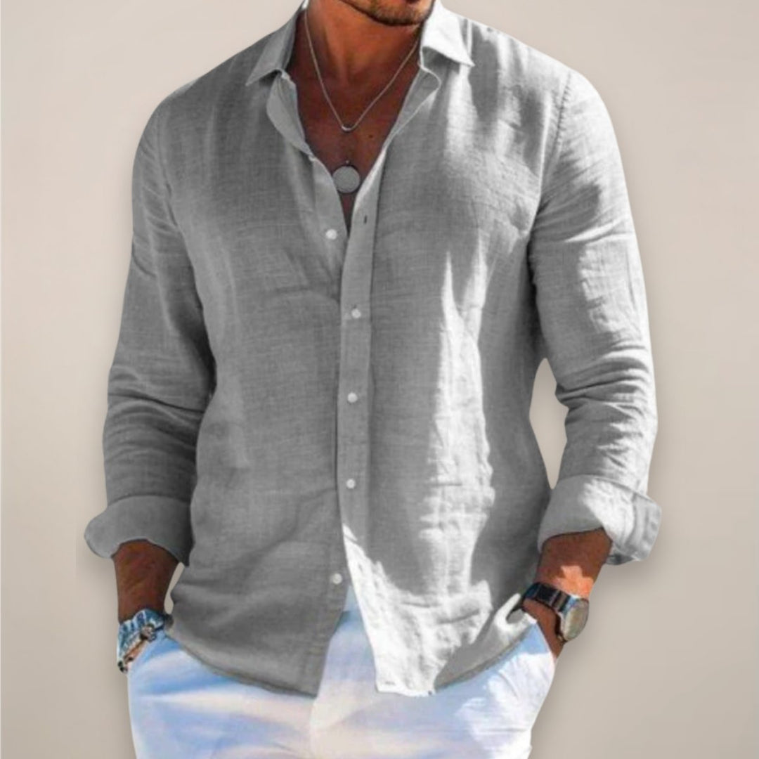 Comfortable men's long sleeve button-down shirt, perfect for everyday casual wear.